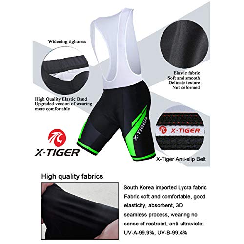 X-TIGER Hombres Ropa Interior de Bicicleta con 5D Gel Acolchado MTB Ciclismo Pantalones Cortos-Negro (Verde Culotte Pantalones, L)