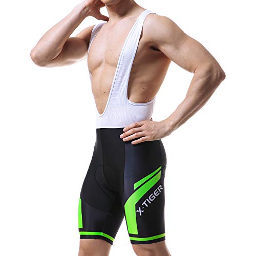 X-TIGER Hombres Ropa Interior de Bicicleta con 5D Gel Acolchado MTB Ciclismo Pantalones Cortos-Negro (Verde Culotte Pantalones, L)