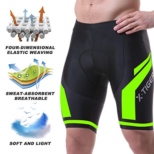 X-TIGER Hombres Ropa Interior de Bicicleta con 5D Gel Acolchado MTB Ciclismo Pantalones Cortos-Negro (Verde Pantalones Cortos, M)