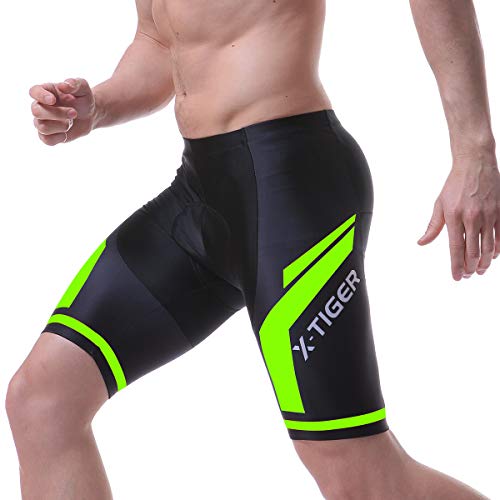 X-TIGER Hombres Ropa Interior de Bicicleta con 5D Gel Acolchado MTB Ciclismo Pantalones Cortos-Negro (Verde Pantalones Cortos, M)