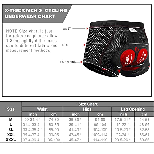 X-TIGER Hombres Ropa Interior de Bicicleta con 9D Gel Acolchado MTB Boxer Ciclismo Pantalones Cortos
