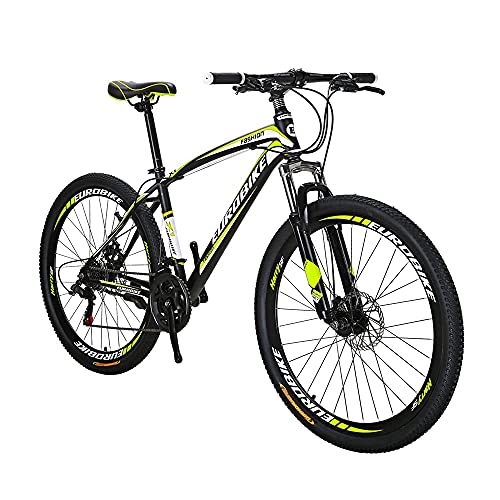 X1 Bicicleta de montaña para adultos 17 pulgadas marco de acero 27.5 pulgadas rueda freno de disco 21 velocidades sistema de engranajes suspensión delantera MTB bicicleta (Blackyellow)