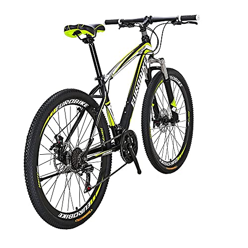 X1 Bicicleta de montaña para adultos 17 pulgadas marco de acero 27.5 pulgadas rueda freno de disco 21 velocidades sistema de engranajes suspensión delantera MTB bicicleta (Blackyellow)