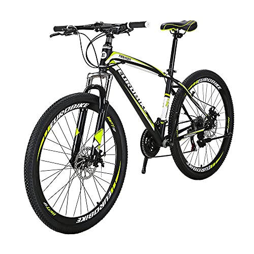 X1 Bicicleta de montaña para adultos 17 pulgadas marco de acero 27.5 pulgadas rueda freno de disco 21 velocidades sistema de engranajes suspensión delantera MTB bicicleta (Blackyellow)