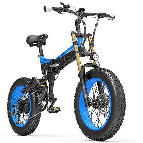 X3000plus-UP Bicicleta eléctrica Plegable para Hombres y Mujeres, Bicicleta montaña 20 Pulgadas, Horquilla Delantera con amortiguadores neumáticos (Blue, 14.5Ah + 1 batería Repuesto)
