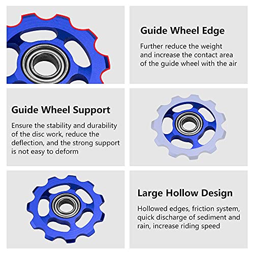 XAVSWDE 3 uds Roldanas de Cambio Trasero 11 Dientes Ruedas de Cambio MTB Roldanas de Aleación de Aluminio Roldanas de Tensión con Agujeros Roldanas para Bicicletas de Montaña(Azul, Rojo y Plateado)