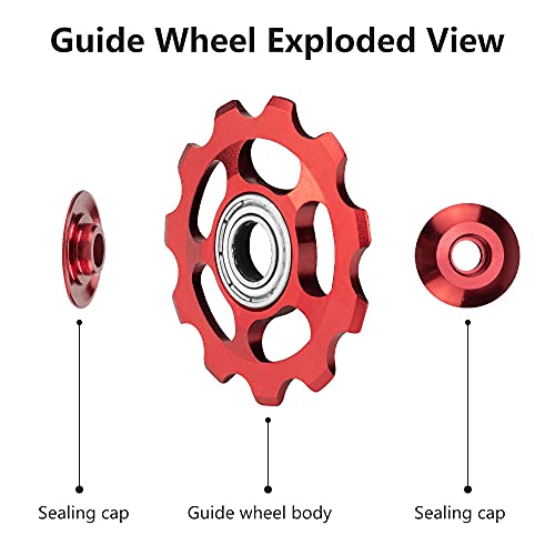 XAVSWDE 3 uds Roldanas de Cambio Trasero 11 Dientes Ruedas de Cambio MTB Roldanas de Aleación de Aluminio Roldanas de Tensión con Agujeros Roldanas para Bicicletas de Montaña(Azul, Rojo y Plateado)