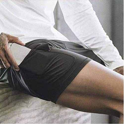 XDSP Pantalón Corto para Hombre,Pantalones Cortos Deportivos para Correr 2 en 1 con Compresión Interna y Bolsillo para Hombres (Black, L, l)