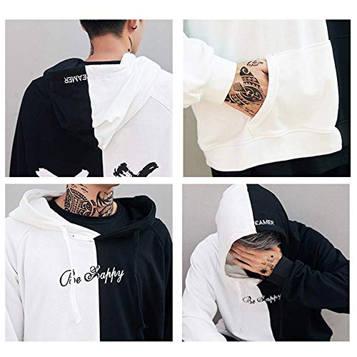 XIAOYAO Hombre Sudadera con Capucha Deportiva Manga Larga Hoodie Casual Camisa de Entrenamiento (S, Blanco Negro)