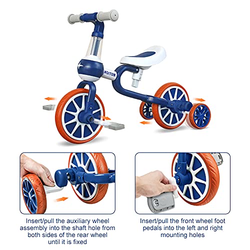 XIAPIA Triciclos 3 en 1 para niños de 1 a 4 años de edad, con pedal desmontable y ruedas de entrenamiento, bicicleta de equilibrio para bebés, asientos adjustable