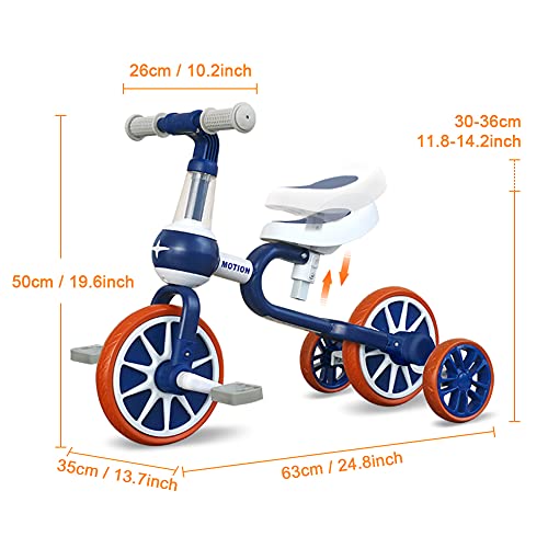 XIAPIA Triciclos 3 en 1 para niños de 1 a 4 años de edad, con pedal desmontable y ruedas de entrenamiento, bicicleta de equilibrio para bebés, asientos adjustable