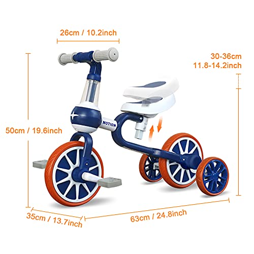 XIAPIA Triciclos 3 en 1 para niños de 1 a 4 años de edad, con pedal desmontable y ruedas de entrenamiento, bicicleta de equilibrio para bebés, asientos adjustable