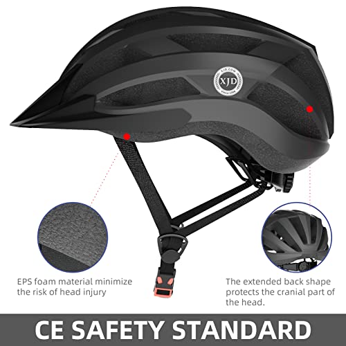 XJD Casco Bicicleta Adulto Certificado CE Casco de Bicicleta con Visera Desmontable Casco de Ciclismo Ligero Protección Seguridad Tamaño Ajustable Ciclismo Carretera, Negro L(58-61cm)