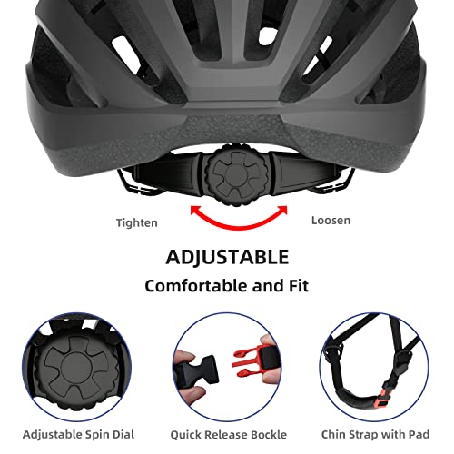 XJD Casco Bicicleta Adulto Certificado CE Casco de Bicicleta con Visera Desmontable Casco de Ciclismo Ligero Protección Seguridad Tamaño Ajustable Ciclismo Carretera, Negro L(58-61cm)