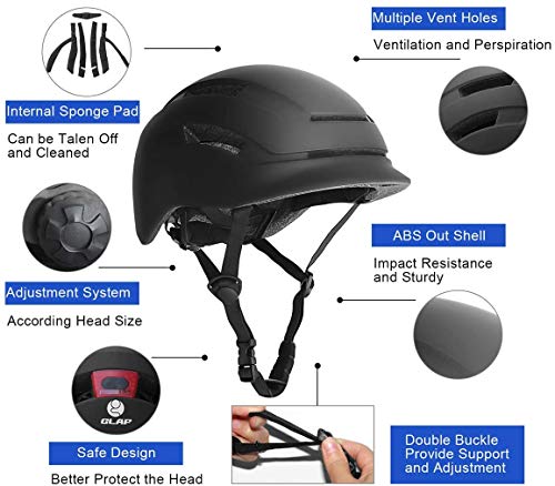 XJD Casco de Bicicleta para Adultos Protección de Bici Ciclismo USB Recargable Luz Urban Commuter Ligero Casco de Multideporte con Certificado CE Tamaño Ajustable para Hombres y Mujeres (Negro, M)