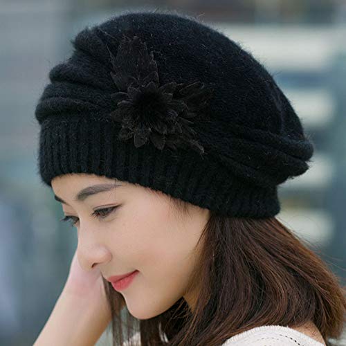 XKUN Gorro de Punto Moda para Mujer Beanie Cálido Otoño Flor Tejido Ganchillo Gorro Gorro Invierno Tapa Caliente-C,One Size