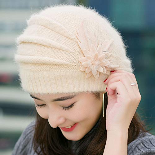 XKUN Gorro de Punto Moda para Mujer Beanie Cálido Otoño Flor Tejido Ganchillo Gorro Gorro Invierno Tapa Caliente-C,One Size