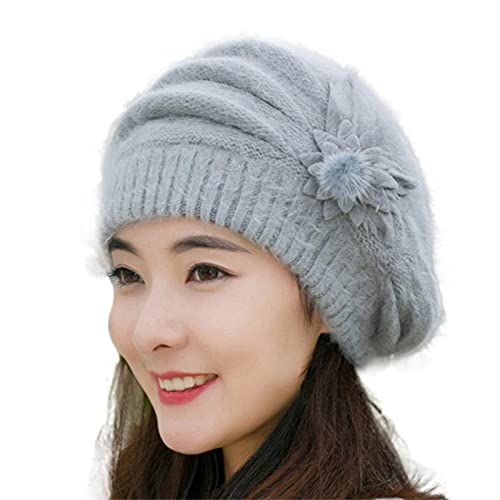 XKUN Gorro de Punto Moda para Mujer Beanie Cálido Otoño Flor Tejido Ganchillo Gorro Gorro Invierno Tapa Caliente-C,One Size