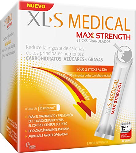 XL-S MEDICAL MAX STRENGTH TRIPLE ACTION - Bloqueador de la absorción de carbohidratos, azúcares y grasas. 60 sticks. Tratamiento de 1 mes