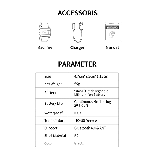 XOSS X1 Brazalete Monitor de frecuencia cardíaca Bluetooth / Ant + Correa para el Pecho IP67 Impermeable, para Correr, Andar en Bicicleta, Deportes al Aire Libre