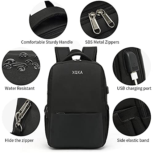 XQXA Mochila para computadora portátil de 15.6 pulgadas, mochila para hombres con puerto de carga USB, mochila para computadora portátil negra para viajes diarios de oficina de negocios