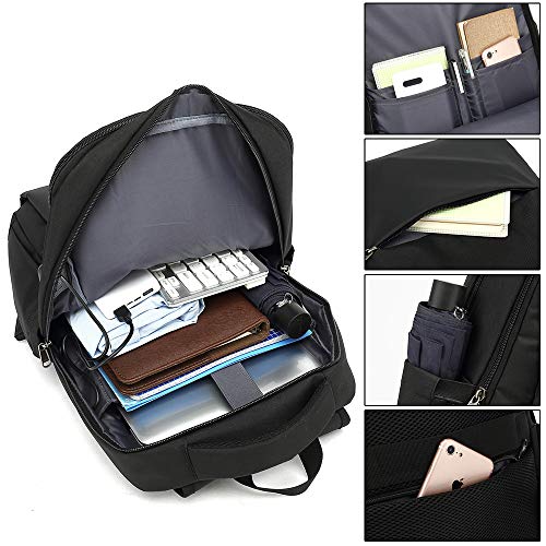 XQXA Mochila para computadora portátil de 15.6 pulgadas, mochila para hombres con puerto de carga USB, mochila para computadora portátil negra para viajes diarios de oficina de negocios