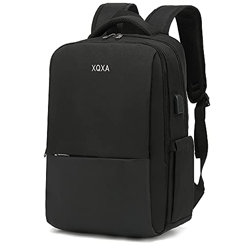 XQXA Mochila para computadora portátil de 15.6 pulgadas, mochila para hombres con puerto de carga USB, mochila para computadora portátil negra para viajes diarios de oficina de negocios