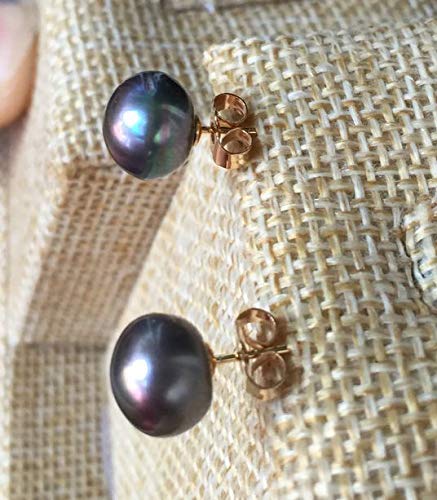 XTR 14k Charming a Pair of 9-10mm Tahitian Black Green Pearl Earring