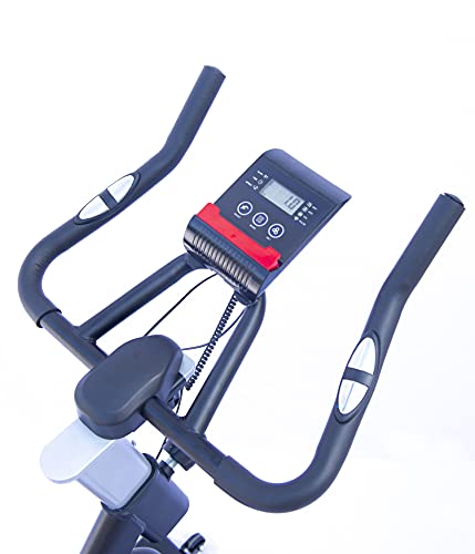 XTREM MAKER Bicicleta Spinning Estática de Fitness XBIKE PLUS con Pantalla LCD, Asiento y Sillín Ajustables. Silenciosa, Resistencia Regulable. Volante Inercia 16 kg, Soporte Móvil y Tableta