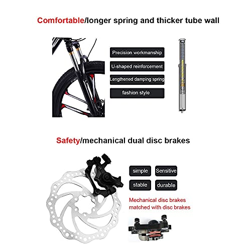 XUDAN Bicicletas De MontañA,Bicicleta De Carretera De Cross-Country con SuspensióN Completa De 24/26 Pulgadas 21/24/27/30 Velocidades, Marco De Acero Al Carbono, Frenos De Disco Doble
