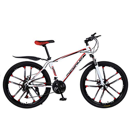 XXXSUNNY Bicicletas de montaña para Hombre de 26 Pulgadas, Bicicletas con Frenos de Disco, Bicicletas de montaña Profesionales ultraligeras Cuadro Fuerte aleación Aluminio,27/White~Red,Carbon Steel