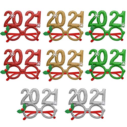 XYDZ Navidad Lindo Dibujos Animados Marcos de Anteojos Relucientes Sin Lentes, 8Pcs Creativas y Divertidas Gafas de Navidad, Carta 2021, 4 Colores
