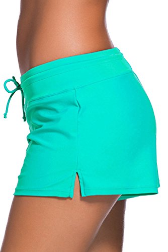 Yavero Shorts de Baño Mujer Bañador Short Deportes Acuáticos Secado Rápido Shorts para Nadar de Mujer Corto con Cordón Ajustables Verde 2XL