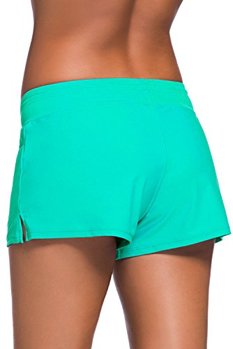 Yavero Shorts de Baño Mujer Bañador Short Deportes Acuáticos Secado Rápido Shorts para Nadar de Mujer Corto con Cordón Ajustables Verde 2XL