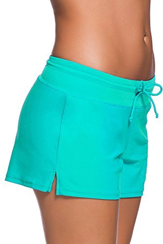 Yavero Shorts de Baño Mujer Bañador Short Deportes Acuáticos Secado Rápido Shorts para Nadar de Mujer Corto con Cordón Ajustables Verde 2XL