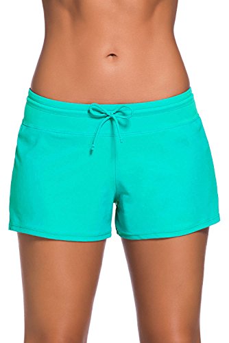 Yavero Shorts de Baño Mujer Bañador Short Deportes Acuáticos Secado Rápido Shorts para Nadar de Mujer Corto con Cordón Ajustables Verde 2XL