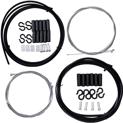 YBEKI Kit Cable Freno Bicicleta y Kit Cable Palanca Cambios Bicicleta – 2 en 1 Universal de Cable de Freno Cable de Palanca de Cambios de Bicicletapara para Bicicleta de Carretera, MTB (Negro)