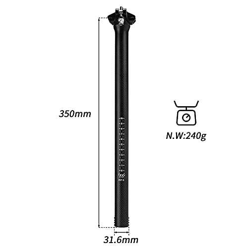 YCDGYCASI Tija de sillín de bicicleta de fibra de carbono, 27,2 mm, 30,9 mm, 31,6 mm, 400 mm, color negro