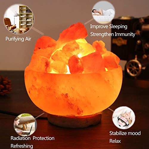 YCRD Lampara de Sal Himalaya Punjab Pakistán Lámpara de Sal de Roca Crystal Natural Purificador de Aire con Base de Madera para Regalo de Padre Madre,Gravel Shape