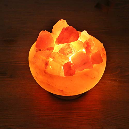 YCRD Lampara de Sal Himalaya Punjab Pakistán Lámpara de Sal de Roca Crystal Natural Purificador de Aire con Base de Madera para Regalo de Padre Madre,Gravel Shape