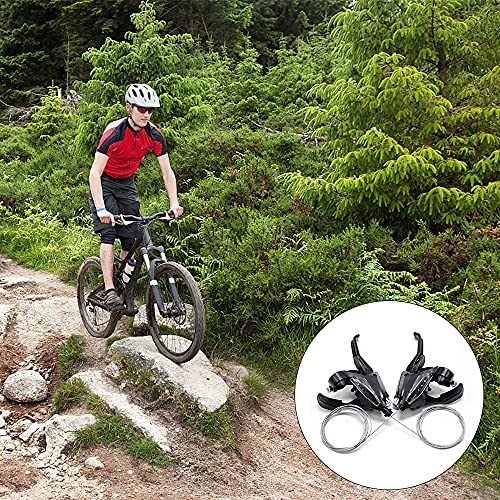 YeenGreen Palanca de Freno de Bicicleta, Cambios Bicicleta Montaña 7 Velocidades, Manetas Cambio Bicicleta Carretera 3 × 7, con Indicador de Marcha y Cable de Aluminio, Universal