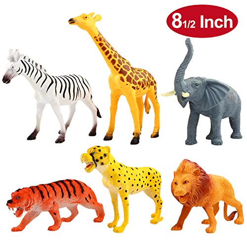 YeoNational&Toys Figuras de Animales, Colección de Animales de Juguete de 20 cm, Muñecos Salvajes de Jungla de Plástico Realistas para Estimular el Aprendizaje o Regalo de Fiestas para Niños - 12 uds