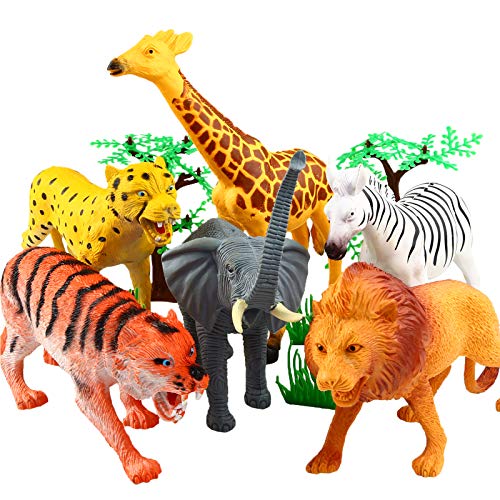 YeoNational&Toys Figuras de Animales, Colección de Animales de Juguete de 20 cm, Muñecos Salvajes de Jungla de Plástico Realistas para Estimular el Aprendizaje o Regalo de Fiestas para Niños - 12 uds