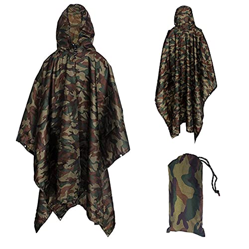 Yesloo Poncho impermeable extra largo multifuncional 3 en 1, impermeable unisex, alfombrilla para el suelo de la tienda, lona para sombrilla, capa impermeable de camuflaj, camping (Camuflaje)