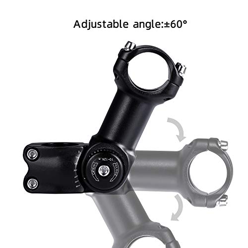 Yizhet Vástago de Manillar para Bicicletas, 0±60° Potencia Ajustable para 25,4mm Manillar, Elevador de Manillar Bici/Potencia Elevador hasta 90mm para Bicicleta de Montaña Carretera MTB BMX Ciclismo