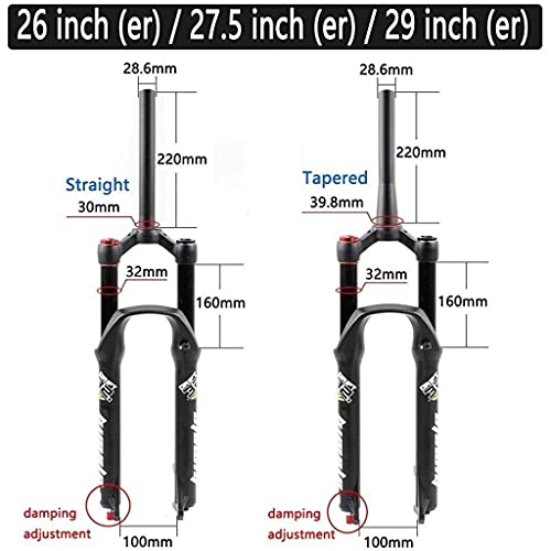 YLKCU Horquillas Delanteras con Horquillas para bicicletasneumática de Bicicleta, Horquilla MTB de 26/27,5/29 Pulgadas, Recorrido de 160 mm para XC Offroad, Bicicleta de montaña, Ciclismo de Descenso