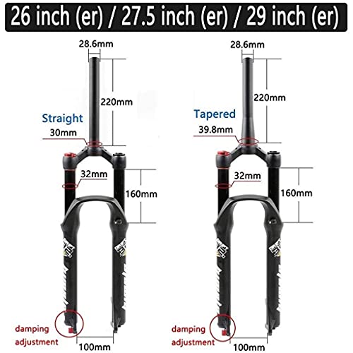 YLKCU Horquillas Delanteras con Horquillas para bicicletasneumática de Bicicleta, Horquilla MTB de 26/27,5/29 Pulgadas, Recorrido de 160 mm para XC Offroad, Bicicleta de montaña, Ciclismo de Descenso