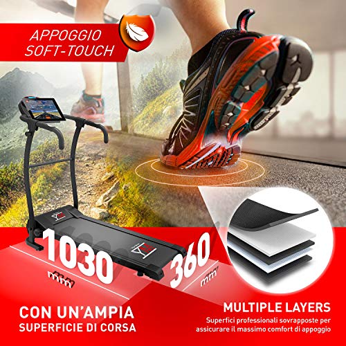 YM TAP100 Cinta De Correr Eléctrica Plegable 10 km/h, Aplicaciòn Compatible Kinomap y Zwift, 12 Programas, Sensor Cardìaco Lubricaciòn Automàtica, Gran Pantalla LCD Digital, 750W (1800W / 2,5HP Pico)