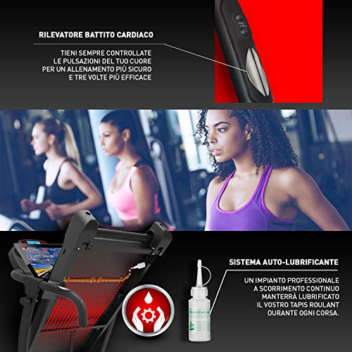 YM TAP100 Cinta De Correr Eléctrica Plegable 10 km/h, Aplicaciòn Compatible Kinomap y Zwift, 12 Programas, Sensor Cardìaco Lubricaciòn Automàtica, Gran Pantalla LCD Digital, 750W (1800W / 2,5HP Pico)