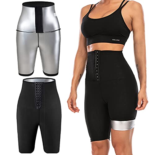 YMIFEEY Pantalones Sauna Mujer Corto Pantalón de Sudoración Cintura Alta Nanotecnología Leggins Reductores Adelgazantes Pantalon Mallas Fitness Push Up para Deporte Running Yoga, XXL/3XL